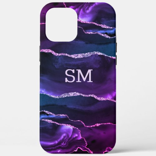 Purple Violet Agate Modern Monogrammed iPhone 12 Pro Max Case