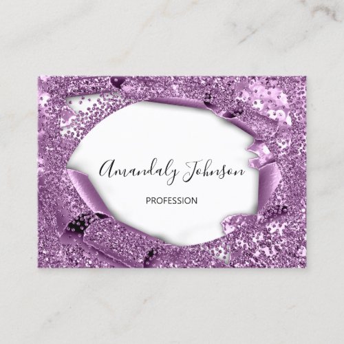 Purple Violet Amethyst 3D Frame Confetti Cristals Business Card