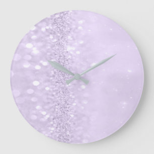 Purple Violet Amethyst Pastel Glitter Delicate Large Clock
