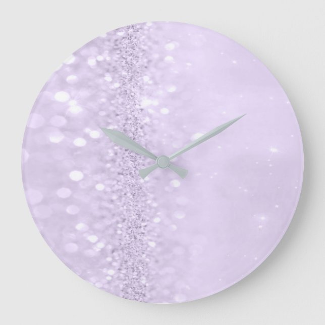 Purple Violet Amethyst Pastel Glitter Delicate Large Clock (Front)