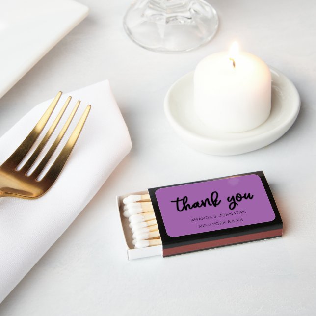 Purple Violet Amethyst Thank You Name Favor  Matchboxes (Insitu)