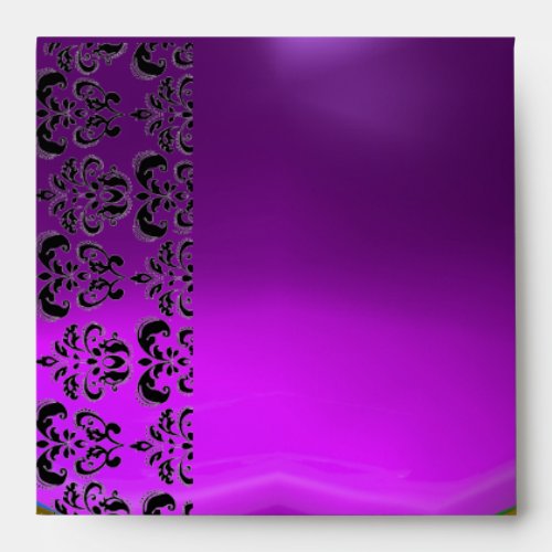 PURPLE VIOLET AND BLACK DAMASK AMETHYST GOLD ENVELOPE