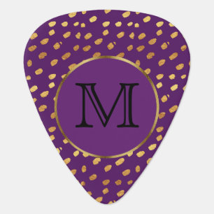 Purple Violet and Gold Monogram Guitar Pick