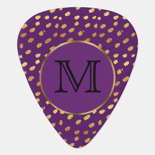 Purple Violet and Gold Monogram Guitar Pick (Front)