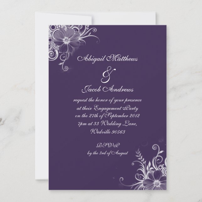 Purple Violet And White Flowers Engagement Party Invitation (Front)
