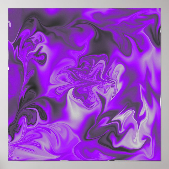 Purple, Violet, Black And White Liquid Art Poster (Front)