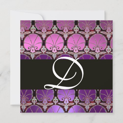 PURPLE VIOLET BLACK  DAMASK CARNATIONS MONOGRAM INVITATION