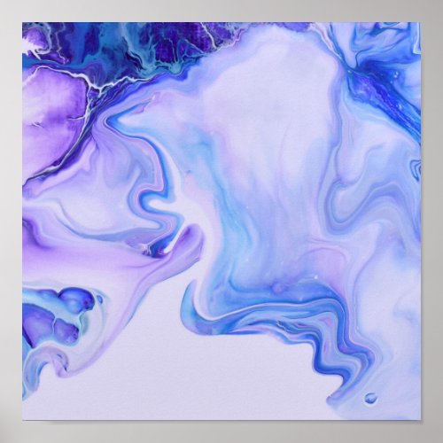 Purple Violet Blue Marble Abstract Fluid Art Poster