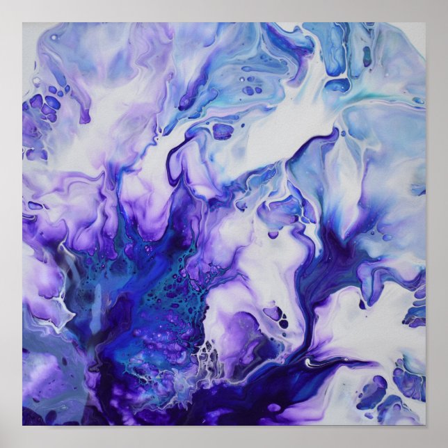 Purple Violet Blue Marble Abstract Fluid Art Poster (Front)