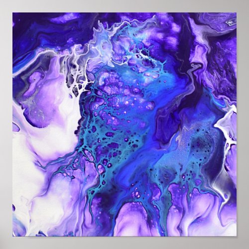 Purple Violet Blue Marble Abstract Fluid Art Poster