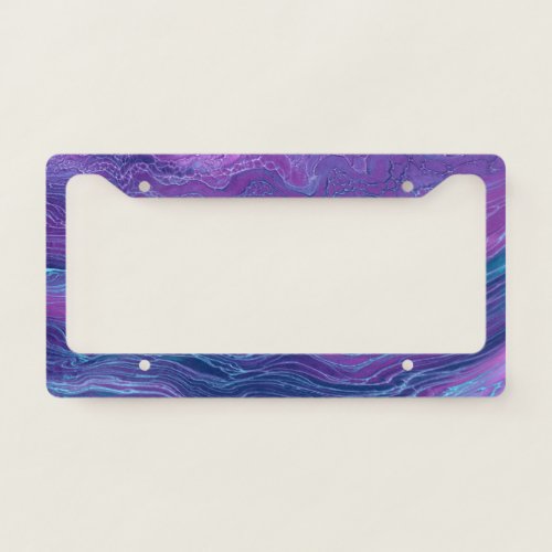 Purple Violet Blue Marbling Acrylic Abstraction License Plate Frame