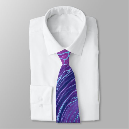 Purple Violet Blue Marbling Acrylic Abstraction Neck Tie