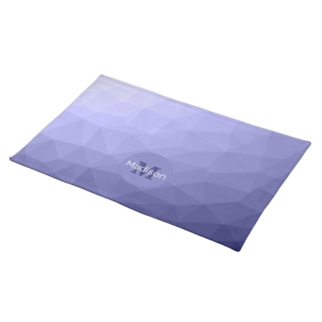 Purple violet  blue mesh ombre pattern Monogram Cloth Placemat (On Table)