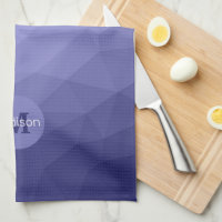 Blue cyan gradient geometric mesh pattern Monogram Kitchen Towel