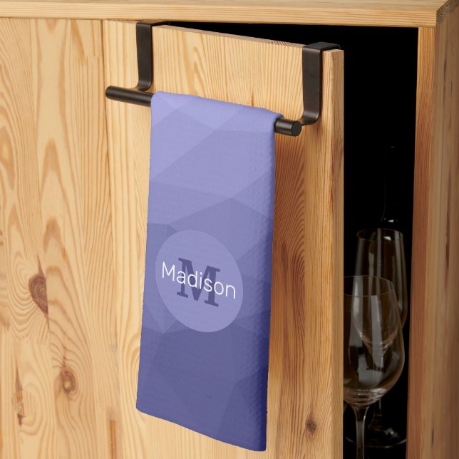 Purple violet  blue mesh ombre pattern Monogram Kitchen Towel (Thirds Fold)