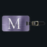 Purple Violet Brushed Metal Script Monogram Cute Luggage Tag<br><div class="desc">Purple Violet Brushed Metal Script Monogram Cute Bag Tag</div>