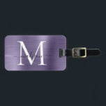 Purple Violet Brushed Metal Script Monogram Cute Luggage Tag<br><div class="desc">Purple Violet Brushed Metal Script Monogram Cute Bag Tag</div>