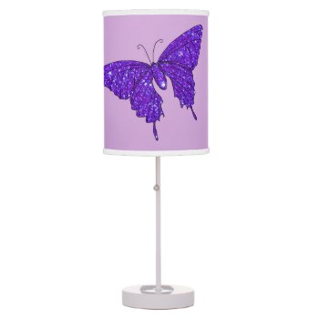 Purple Violet Butterfly Sparkly Glitter Fun Girly Table Lamp by CricketDiane at Zazzle