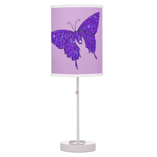 Purple Violet Butterfly Sparkly Glitter Fun Girly Table Lamp (Front)