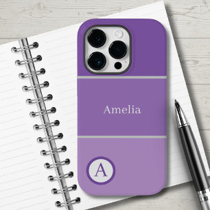 Purple Violet Color Blocks Monogram Name Case-Mate iPhone 14 Pro Case