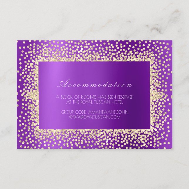Purple Violet Crystal Wedding Hotel AccommodationA Enclosure Card (Front)