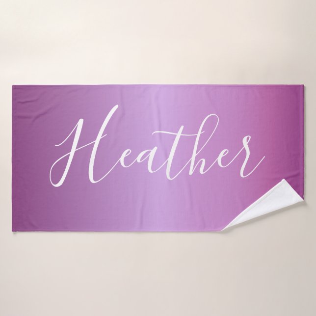 Purple Violet & Custom White Script Bath Towel (Bath Towel)