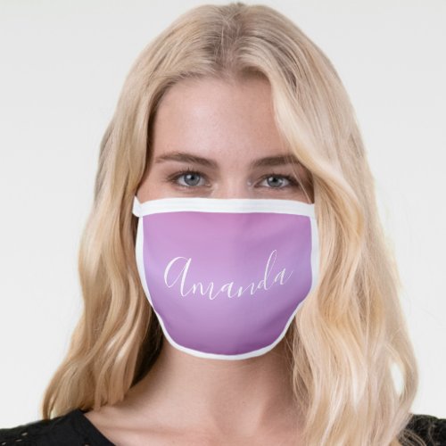 Purple Violet  Custom White Script Face Mask