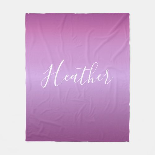 Purple Violet  Custom White Script Fleece Blanket