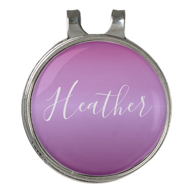 Purple Violet & Custom White Script Golf Hat Clip (Front)