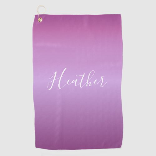 Purple Violet  Custom White Script Golf Towel