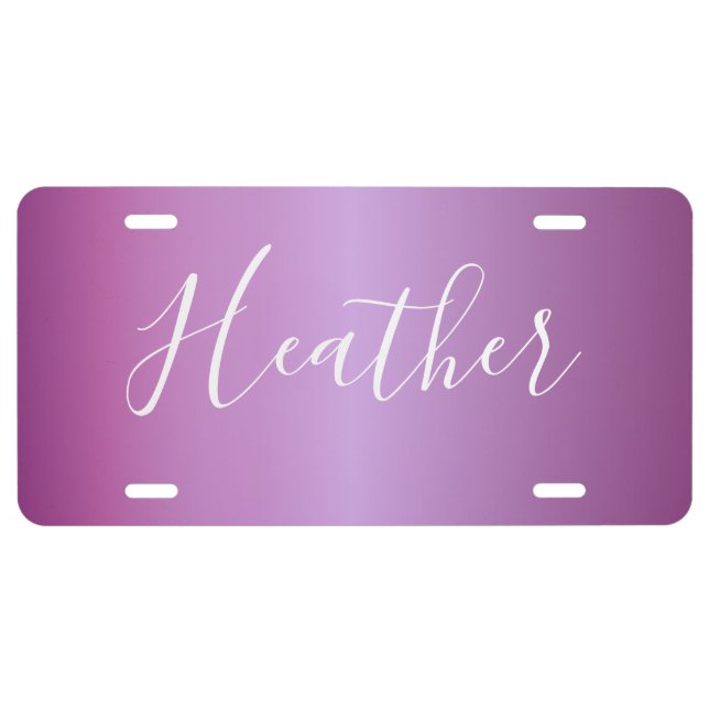 Purple Violet & Custom White Script License Plate (Front)