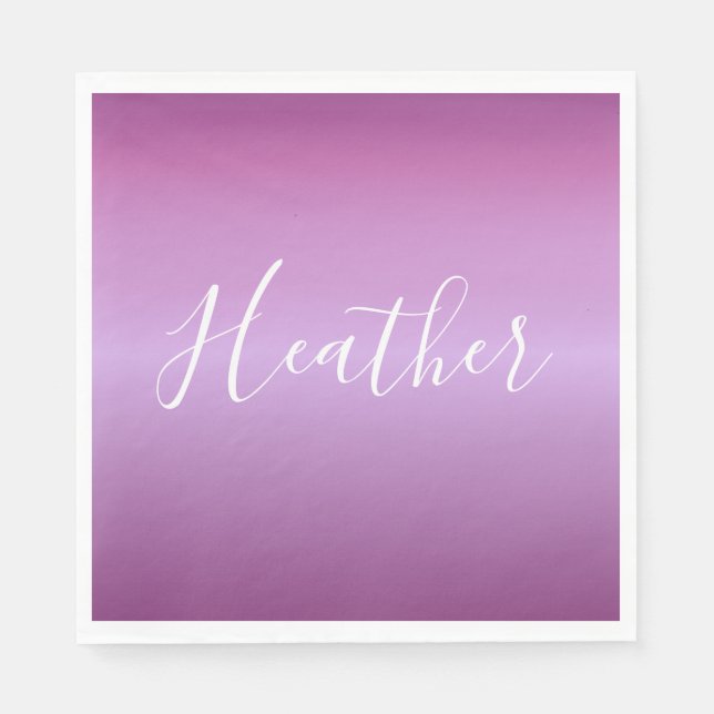 Purple Violet & Custom White Script Napkins (Front)