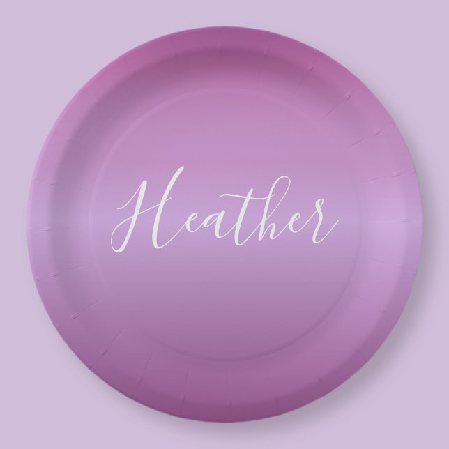 Purple Violet & Custom White Script Paper Plates (Creator Uploaded)