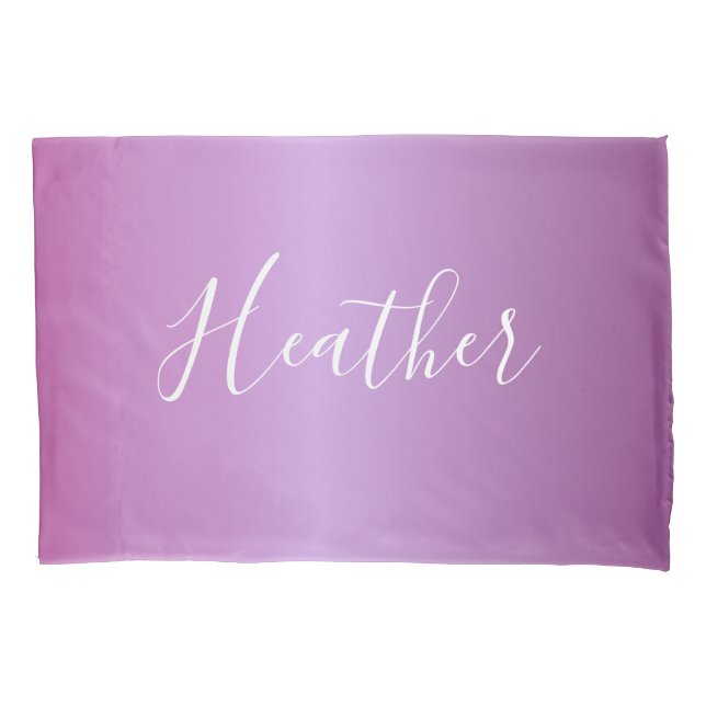 Purple Violet & Custom White Script Pillow Case (Front)