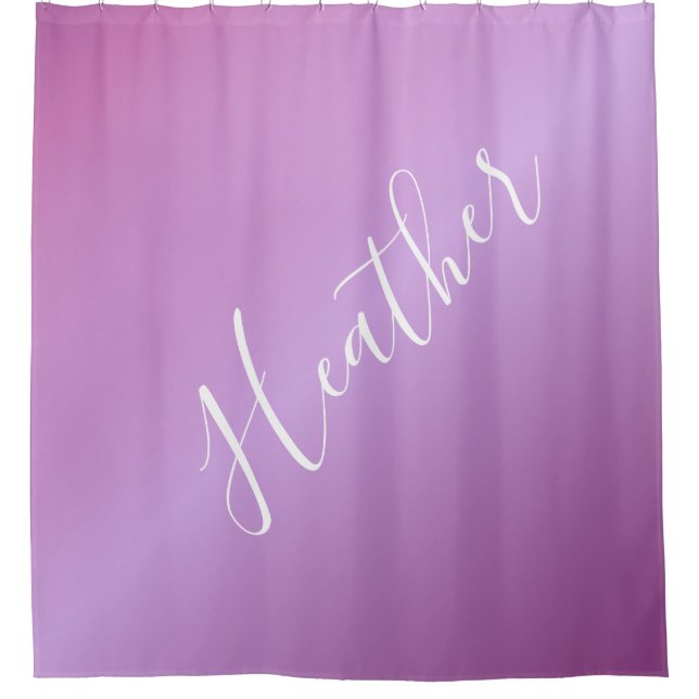 Purple Violet & Custom White Script Shower Curtain (Front)