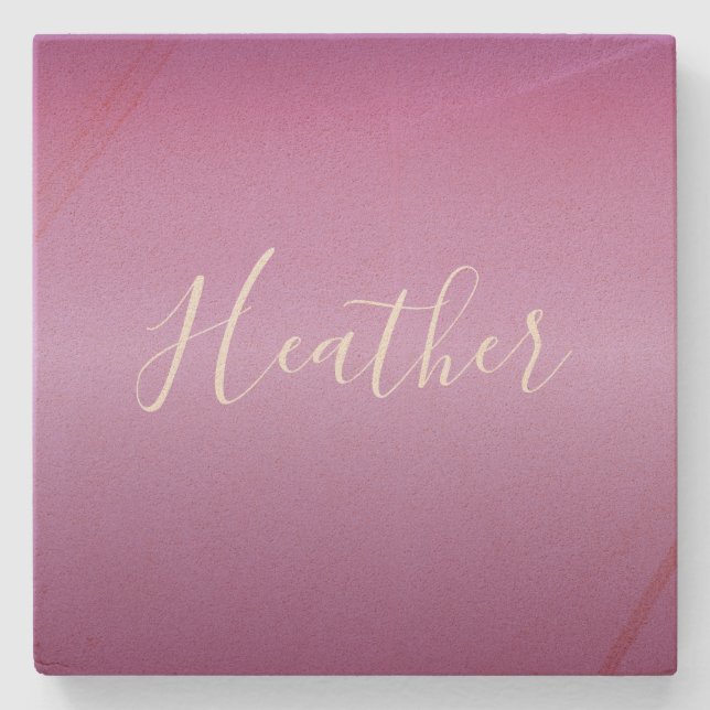 Purple Violet & Custom White Script Stone Coaster (Front)