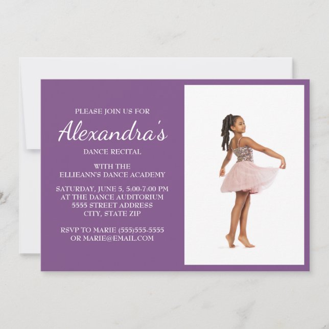 Purple / Violet Dance Recital Photo Invite (Front)