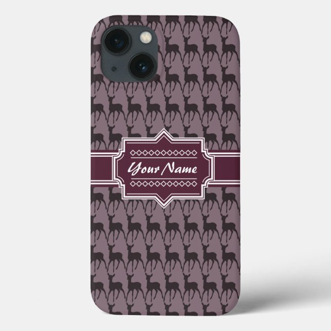 Purple Violet Deer Personalized Name Case-Mate iPhone Case (Back)