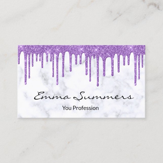 Purple Violet Drips Marble Customize Glitter Business Card (Front)