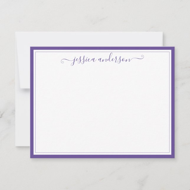 Purple Violet Elegant Modern Preppy Girly Script Note Card (Front)