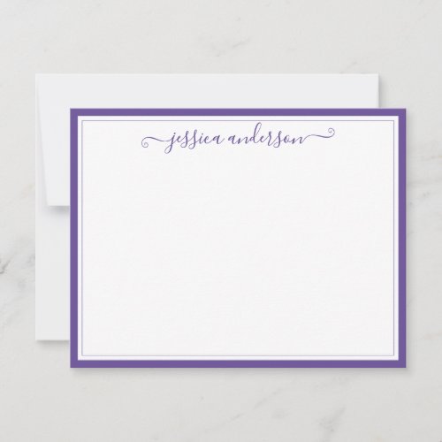 Purple Violet Elegant Modern Preppy Girly Script Note Card
