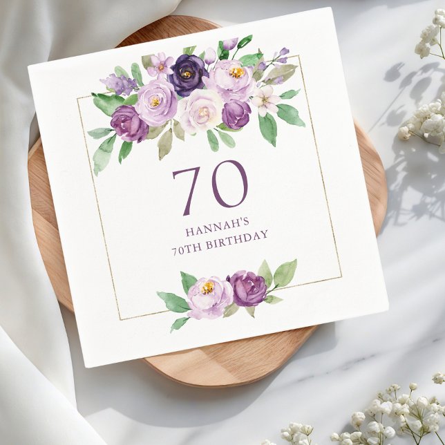 Purple | Violet Floral 70th Birthday Napkins (Creator Uploaded)