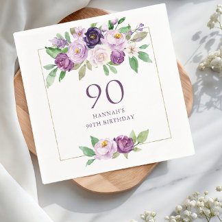 Purple | Violet Floral 90th Birthday Napkins