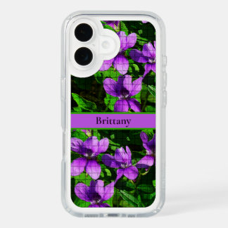Purple Violet Floral Custom Name Mosaic Pattern iPhone 16 Case