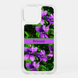 Purple Violet Floral Custom Name Mosaic Pattern Speck iPhone Case by Sandyspider