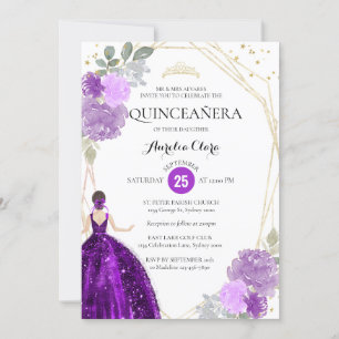 Purple Violet Floral Geometric PhotoQuinceañera Invitation
