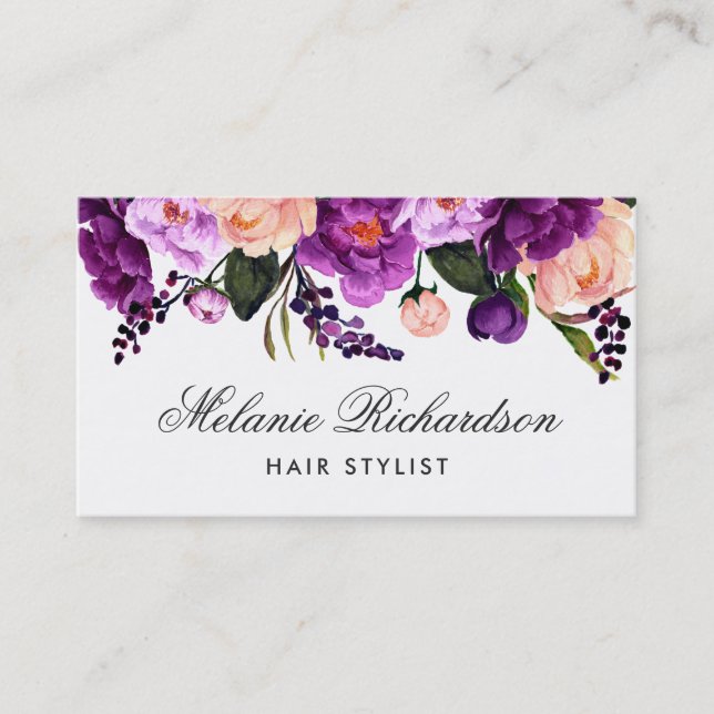 Purple Violet Floral Hair Stylist Appointment B Card (Front)