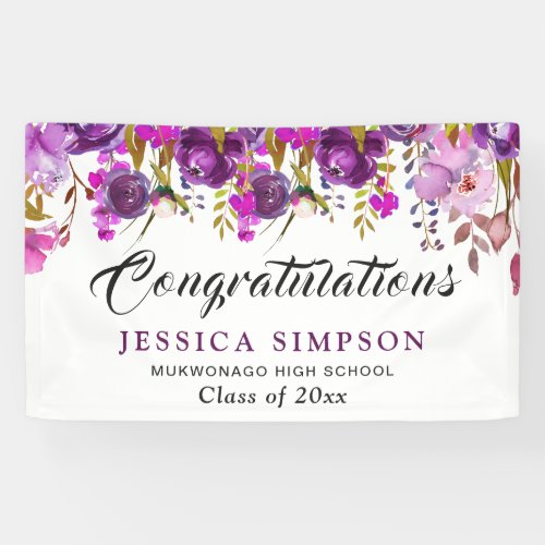 Purple Violet Floral Modern Graduation Graduate Banner