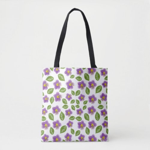 Purple Violet Floral Pattern Canvas Tote Bag – Art