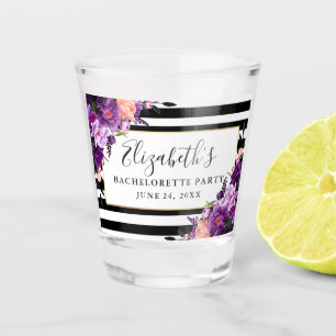 Purple Violet Floral Striped Bachelorette Party Shot Glass